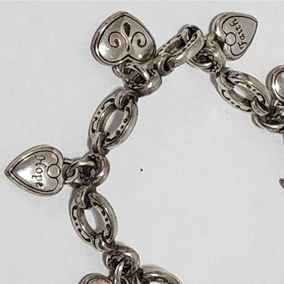 Brighton Silver Pl Charm Bracelet Hearts Faith Hope Heal Ribbon Breast Cancer - Picture 6 of 7